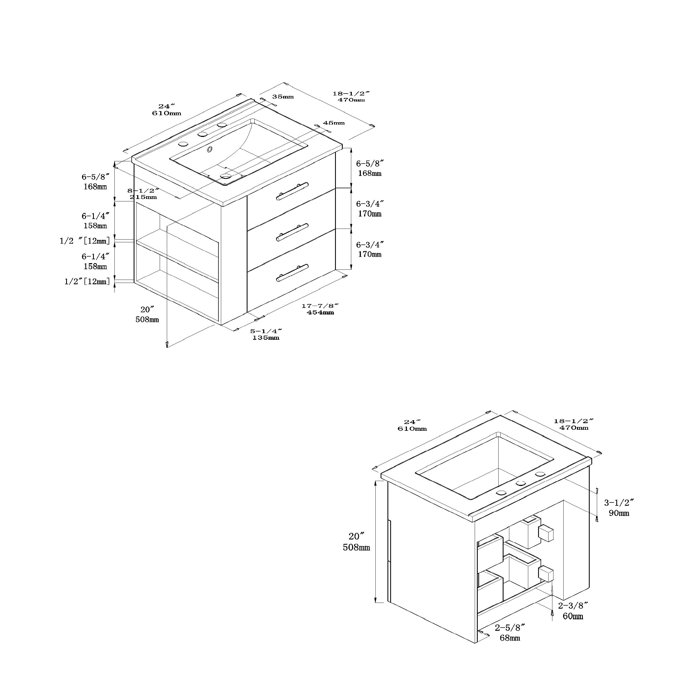 Wrought Studio Exquisite Home 24'' Wall Mounted Single Bathroom Vanity